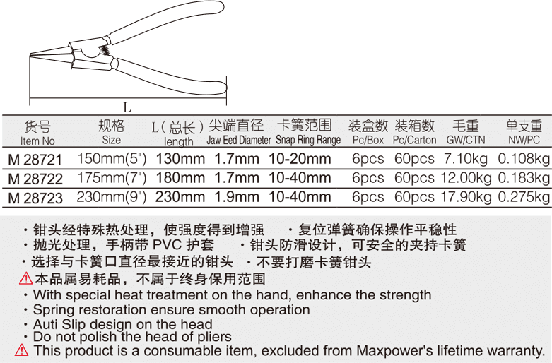 专业级日式轴用直嘴卡簧钳(图1)