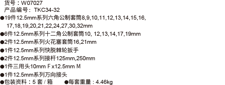 32件(H型)12.5mm系列公制套筒组套(图1)